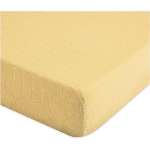 Crane Baby Soft Cotton Fitted Sheet for Cribs and Toddler Beds, Ochre Yellow, 28”w x 52”h x 9”d