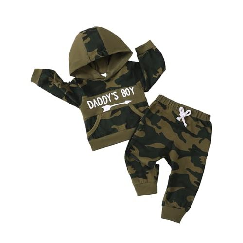 Infant Toddler Baby Boy Clothes Camo Long Sleeve Graphic Hoodie Sweatshirt Pant Set Cute Fall Winter Newborn Outfits