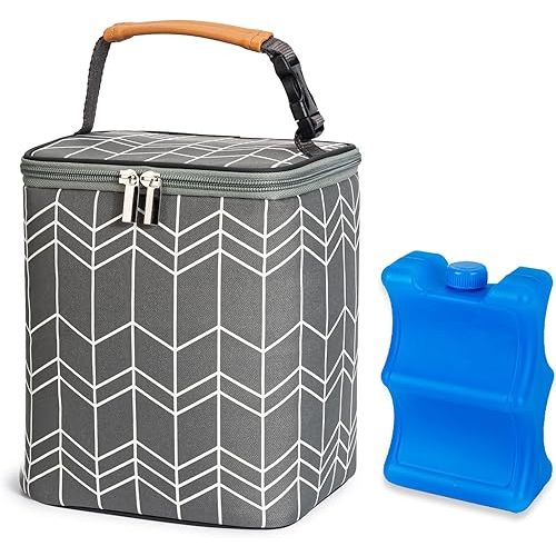 BreastMilk Cooler Bag with Ice Pack Fits 4 Baby Bottles Up to 9 Ounce, Large Baby Bottle Bag Fits for Nursing Mom Daycare