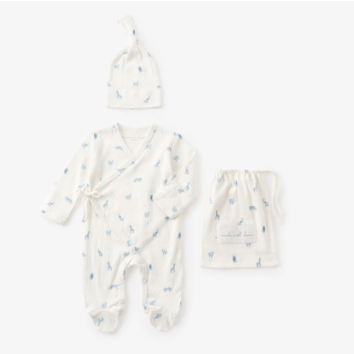 Blue Safari Print Organic Cotton Pointelle Layette 2 Pc Gift Set – Elegant Baby