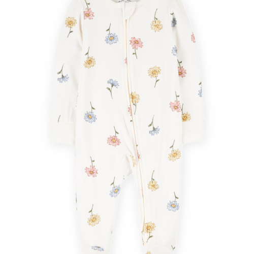 Ivory Baby Girl Floral Print 2-Way Zip PurelySoft Sleeper Pyjamas - Ivory | Carter’s Oshkosh Canada