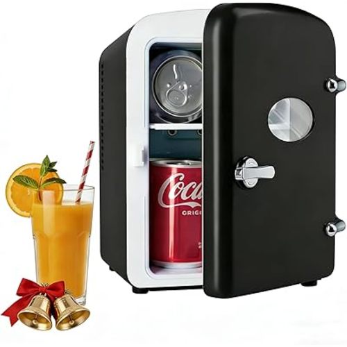 Simple Deluxe Mini Fridge with Observation Window, 4 Liter/6 Can Portable Cooler & Warmer Freon-Free Small Refrigerator, Compact for Skincare, Beverage, Food, Cosmetics, Black New