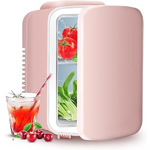 YSSOA 4L Mini Fridge 6 Can Portable Cooler & Warmer Compact Refrigerators for Food, Drinks, Skincare, Office Desk, Pink