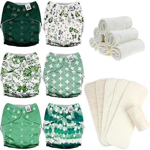 Mama Koala 3.0 Baby Cloth Diapers with 6 Inserts Bundle, with 6pcs 6-Layer Bboo Hemp Cotton Inserts