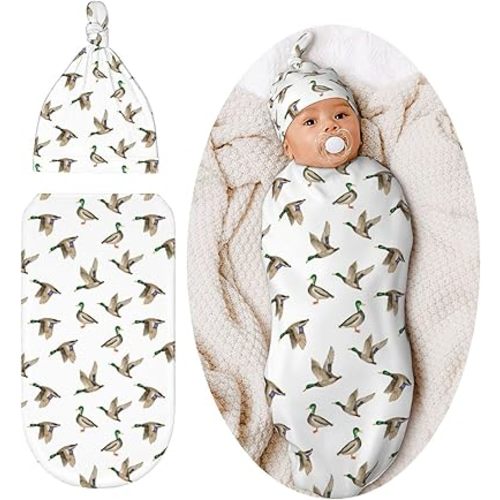 Mallard Duck Baby Stuff Newborn Baby Swaddle Blanket Wrap Blanket Soft Sleep Sacks with Beanie Hat Sets Gifts for Infant Boys Girls