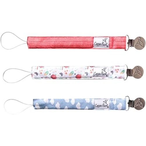 Copper Pearl Pacifier Clip 3-Pack: Premium Knit Binky Clips for Baby Girls and Boys - Stylish Stainless Steel Pacifier Holder Clip - Baby Pacifier Clips for No More Floor Drops - Farmstead