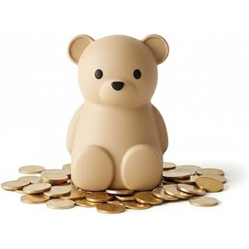 Neutral Silicone Teddy Bear Coin Bank for Kids, Baby, and Toddler. Unbreakable Piggy Bank for Kids -Nursery Decor - Durable Money Bank Gift for Children