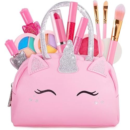 Kids Real Makeup Kit with Unicorn Purse Non Toxic Washable Make Up Set