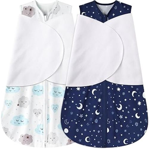 Newborn Sleep Sack Baby Swaddle,0-3 Months,3-Way Adjustable Wearable Blanket,100% Rayon Cotton Swaddling sleeping bag,TOG 0.5(Clouds&Starry Sky)
