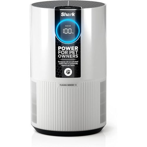 Shark Air Purifier For Home Pets, Allergies, Pet Hair, HEPA Air Filter, 500 Sq Ft, Small Room, Bedroom, Odor Eliminator Clean Sense, Captures 99.98% of Particles, Pet Dander, Fur, Allergens HP102PET