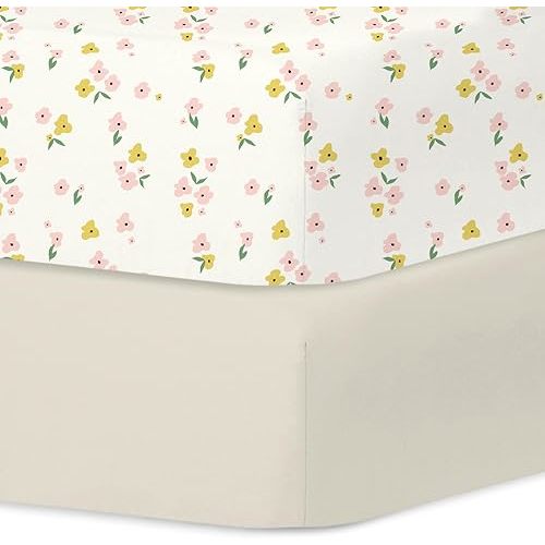 Little Grape Land Crib Sheets 2 Pack for Boys and Girls, Baby Neutral Crib Fitted Sheets for Standard Crib & Toddler Mattress, Super Soft Breathable Fitted Crib Sheet Set, Yellow Petal