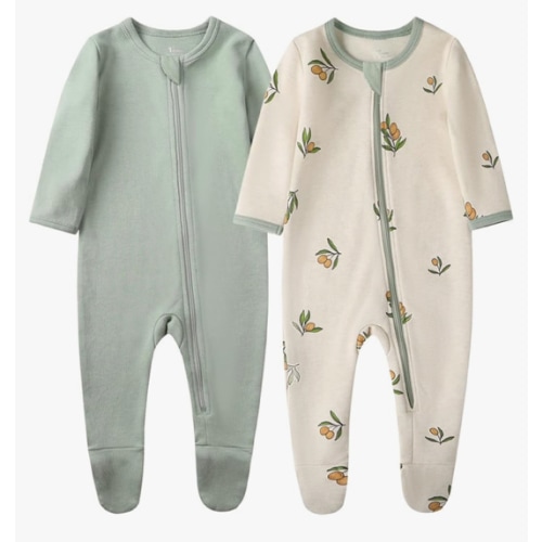 O2 BABY Baby Boys Girls Organic Cotton Zip-Front Sleeper Pajamas, Footed Sleep 'n Play