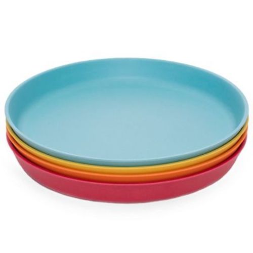 WeeSprout Bamboo Plates, Kid-Sized, Bamboo Plates for Kids - With Lids, Set of 4 (Blue, Yellow, Orange, & Red)