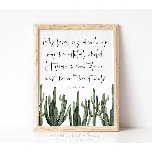 Arvier Cactus Nursery Print Desert Southwest Decor Heart Beat Wild Original Boys Girls Bedroom in Framed Wall Art