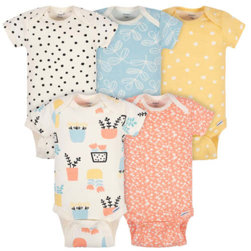5-Pack Baby Girls Comfy Stretch Flower Pot Short Sleeve Onesies® Bodysuits