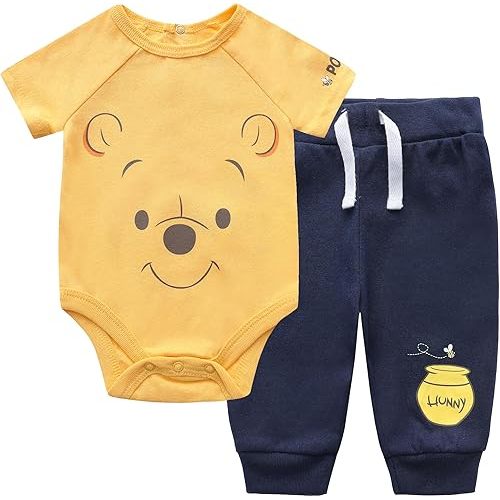 Disney Winnie The Pooh Boys’ Bodysuit and Jogger Set for Newborn and Infant – Navy/Yellow