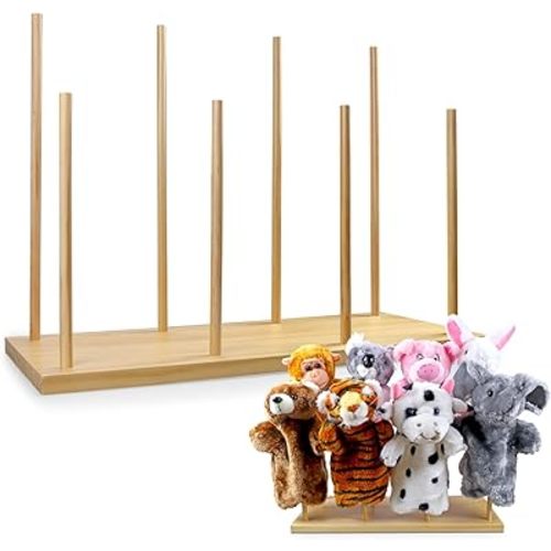 Wooden Puppet Stand, Education Wooden Puppet Tree Store and Display Doll Holder, Anti Crush Storage, Holds 8 Hand Puppets