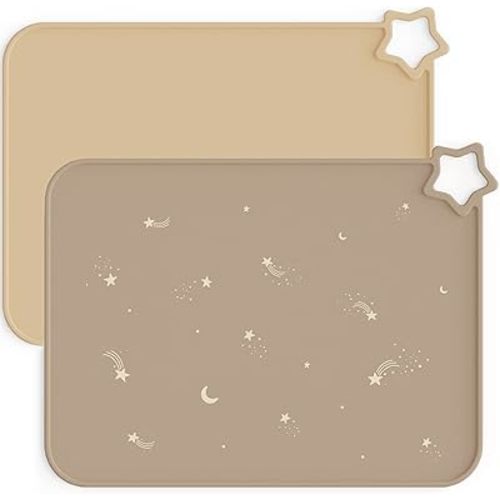 Moonkie Silicone Placemats for Baby & Kid, Stain-Proof Non-Slip Toddler Food Mats Eating Table Mat with 2 Packs(Ether/Sage