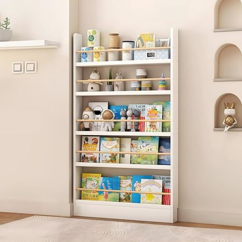 Book Shelf, Behind The Door Bookshelf, 3/4/5/6-Tier Behind The Door Shelf, Solid Wood Bookcase, Narrow Bookshelf for Kids, Space Saving, Book/Toy Organizer for Bedroom/Living Room/Office