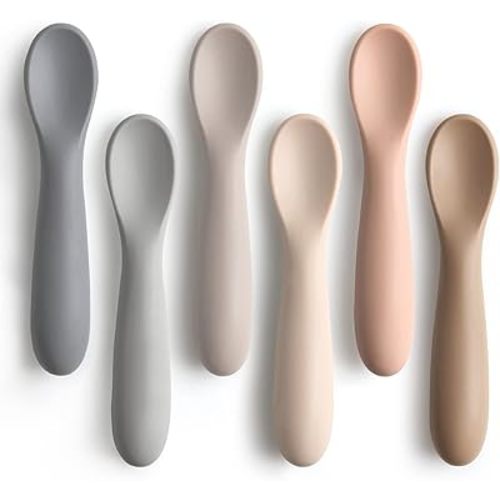 6 Pack Baby Spoons, Shorter Length for Self Feeding, First Stage Spoons, Food Grade Silicone, 6+ Months, Baby Training Spoons Infant Spoons, Dishwasher Safe & Boil-proof