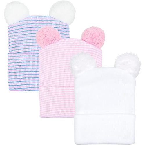 DRESHOW BQUBO Newborn Hospital Hat Infant Baby Hat Cap - Double Pom-Poms