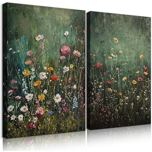 QMWIDKL 2Pcs Colorful Flowers Canvas Wall Art Nature Floral Wall Decor Watercolor Botanical Paintings Modern Flower for Living Room Bedroom Posters Prints Pictures Decor Ready to hang(12x16inch)