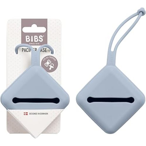 BIBS Pacifier Case with Loop for Storing and Carrying Dummies Holds Three Pacifiers 100% BPA Free Material Made in Denmark Dusty Blue