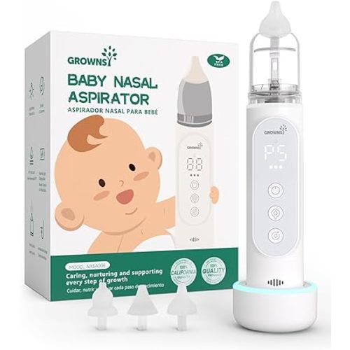 GROWNSY Nasal Aspirator for Baby, Upgraded 5 Suction Levels Baby Nose Sucker, IPX7 Waterproof Electric Nose Suction for Baby, Booger Sucker for Toddlers with Automatic Cleaning &Music &Light Functions