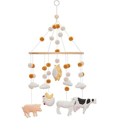 Sorrel + Fern Baby Crib Mobile - Farm Animals Theme (Cow, Chickens, Lamb, Pig) - Nursery Decoration and Baby Shower Gift for Boys & Girls