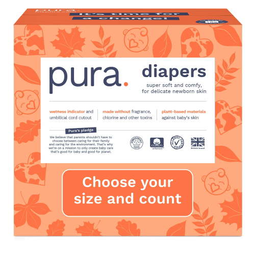 Pura Sensitive Soft Sustainable Baby Diapers Size 1, 96 Count (Choose Your Size and Count)