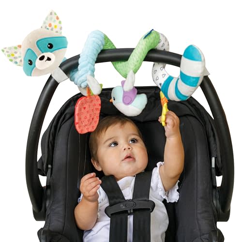 Infantino Spiral Activity Toy - Textured Play Activity Toy for Sensory Exploration and Engagement, Ages 0 and Up, Blue Raccoon