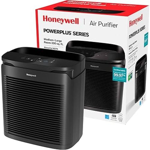 Honeywell PowerPlus HEPA Air Purifier for Home, 968 Ft² Rooms in 1 hour, Reduces Allergens, Dust, Pollen, All Smoke Types, Pet Dander and Odors, Black, HPA3100
