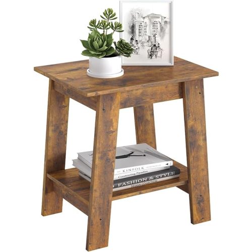 End Table, Small Side Table, Nightstand With 2-Tier Storage Shelf, Wood Bedside Table, Narrow Side Table Living Room, Side Table for Small Spaces, Bedroom, Entryway, Farmhouse, Rustic Brown