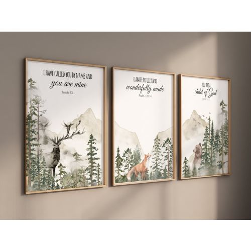 Nursery decor woodland, mountain wall art, tree nursery decor, adventure theme nursery, forest, sage green, bible nursery, verse nursery