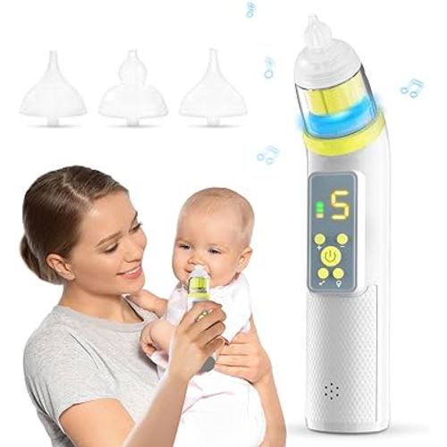 Nasal Aspirator for Baby,Electric Nose Suction for Baby Nose Sucker ,Rechargeable Nose Cleaner for Toddler with 5 Suction Levels,Waterproof Nose Aspirator with Music Light Function, Yellow