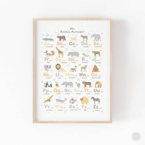 Safari Animal Alphabet print, Neutral Nursery decor, Nursery wall art, Perfect First Birthday Gift, Ideal for a Jungle Nursery Baby Shower