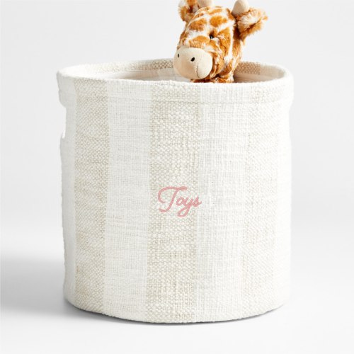 Personalized Cove Stone Tan Organic Cotton Striped Shelf Storage Bin
