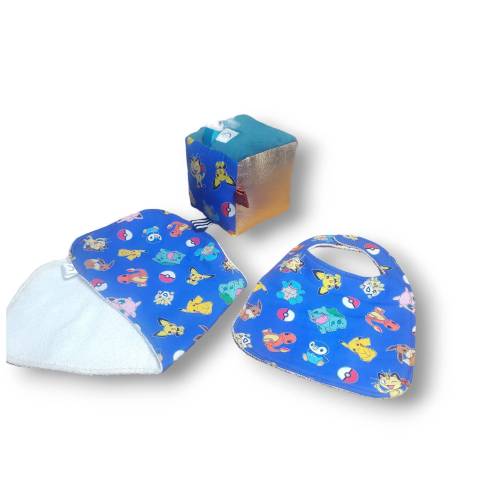 Pokémon baby set, Sensory cube, Bib, Burp Cloth, Infant Set, baby gift,