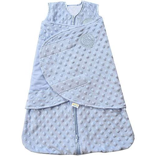 HALO Sleepsack Plush Dot Velboa Swaddle, 3-Way Adjustable Wearable Blanket, Blue, Newborn, 0-3 Months