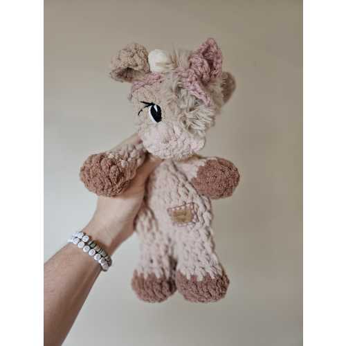 highland cow lovey, crochet highland cow snuggler for girl, milestone photo prop for baby, farm animal nursery decor for baby shower gift