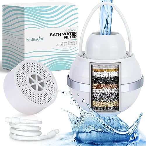 Water Filter for Bath Tub - 10-Stage Filtration Bath Filter for Tub Faucet | Baby Bathtub Water Filter - Bath Ball Filter Reduces Chlorine & Heavy Metals, Balances pH, Infuses Vitamin C - BPA Free