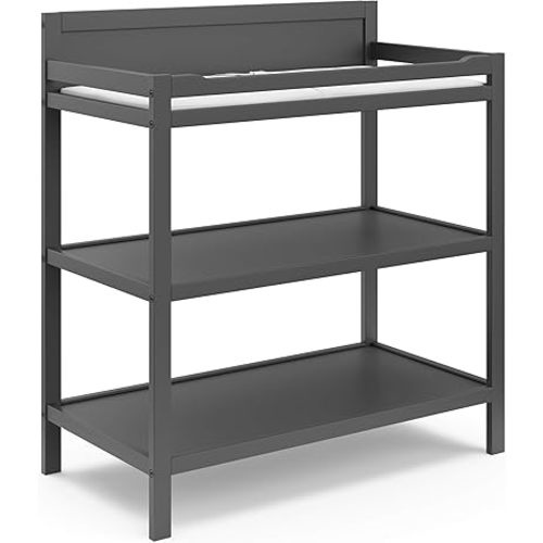 Storkcraft Alpine Changing Table (Gray) – GREENGUARD Gold Certified Nursery Changing Table, Includes Water-Resistant Changing Pad, 2 Shelves for Nursery Storage and Organizing
