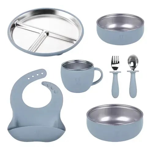 Premium 7-Piece Silicone & Stainless Steel Kids Dinnerware Set | Feedi – Green Walnut Inc.