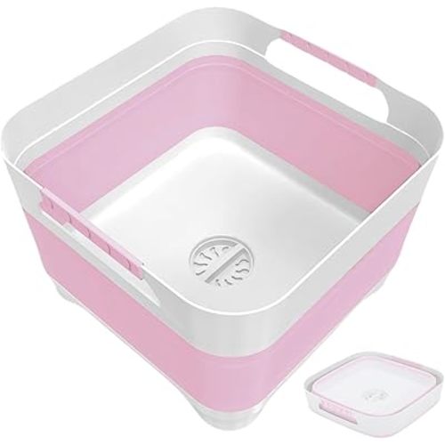 Wash Basin for Baby Bottles, Foldable, Versatile Wash Tub for Kitchen, RV, Outdoor Camping Sink, Sturdy & Easy to Clean, Space Saving Plastic Dish tub (Pink)