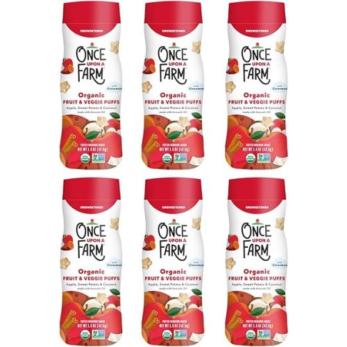 Once Upon a Farm Organic Fruit & Veggie Baby Puffs, Apple, Sweet Potato & Coconut | 6 count