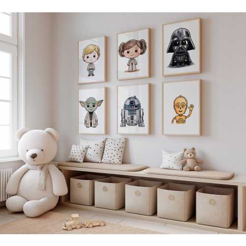 Star Wars Wall Art Set of 6 | Cute Star Wars Nursery Prints | Yoda, Darth Vader & More | Kids Room Decor | DigitalDownload