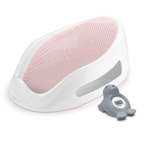 Angelcare Baby Pink Soft Touch Bath Support & Thermometer Bundle | Newborn Baby Bathtub 0-6 Months | Baby Registry Must-Have | Newborn Essentials for Safe & Comfortable Bath Time