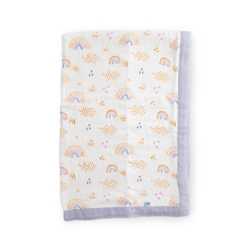 Deluxe Muslin Baby Quilt - Rainbows & Raindrops