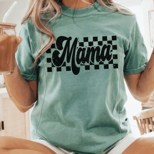 Distressed Retro Checkered Mama Nursing T-shirt