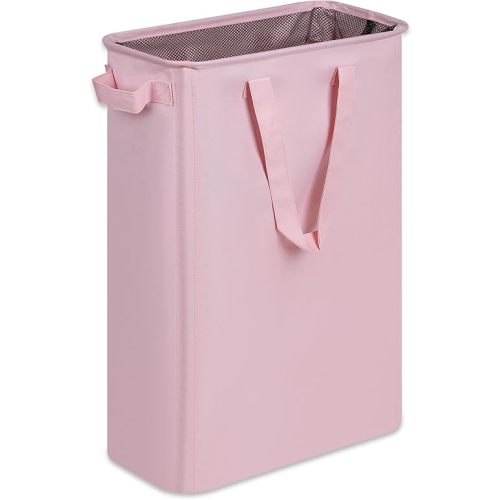 efluky Slim Laundry Basket, Narrow Laundry Hamper with Handles, Collapsible Dirty Clothes Hamper, Tall Laundry Bin for Laundry Room, Dorm and Bedroom, 12.7 Gallons(48L) Pink